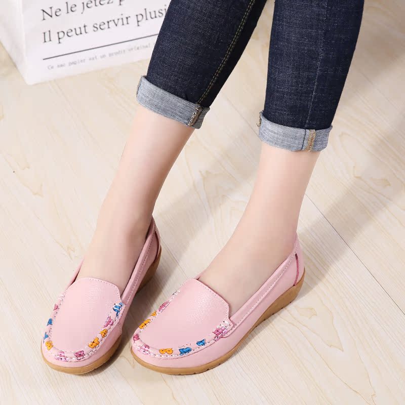 Pinksummer Middle aged and elderly Slope heel Shallow mouth Single shoes female soft sole Doug shoes Middle heel mom leisure time leather shoes ma'am Lefu shoes
