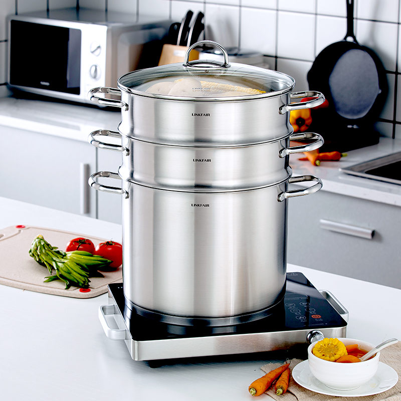 Lingfeng thickness 304 stainless steam cooker household large increase capacity three layer multilayer steaming cooker double - layer steamer cage