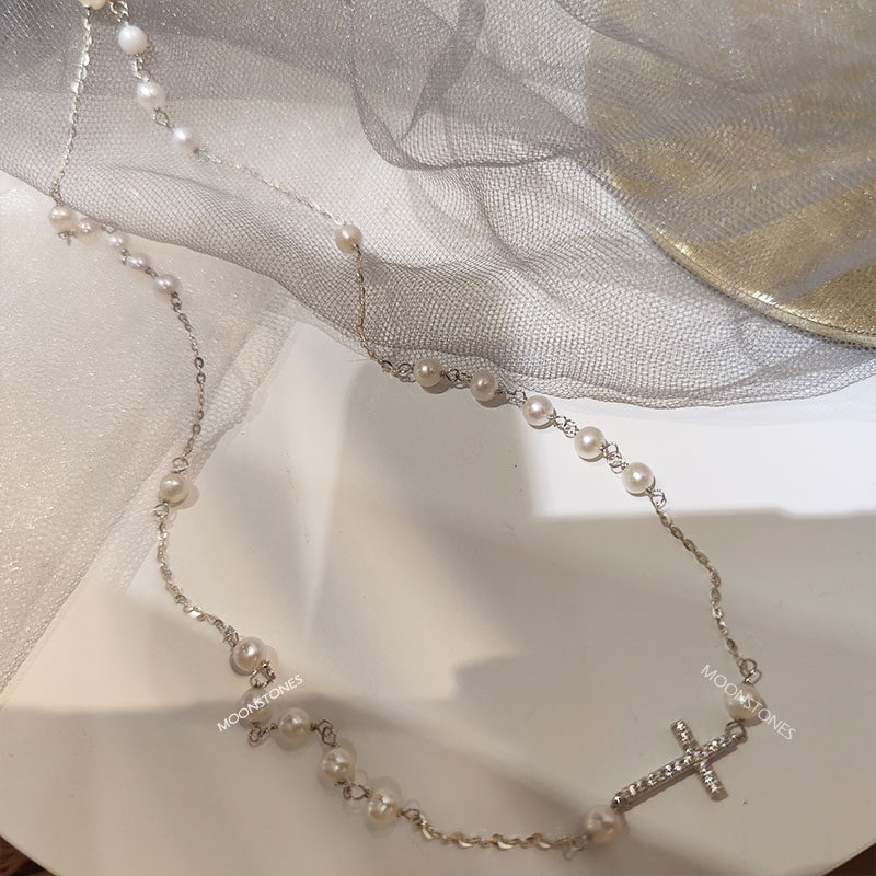 Multiple small pearl silver necklace gypsophila y-word chain natural pearl high-brightness clavicle freshwater multi-functional necklace