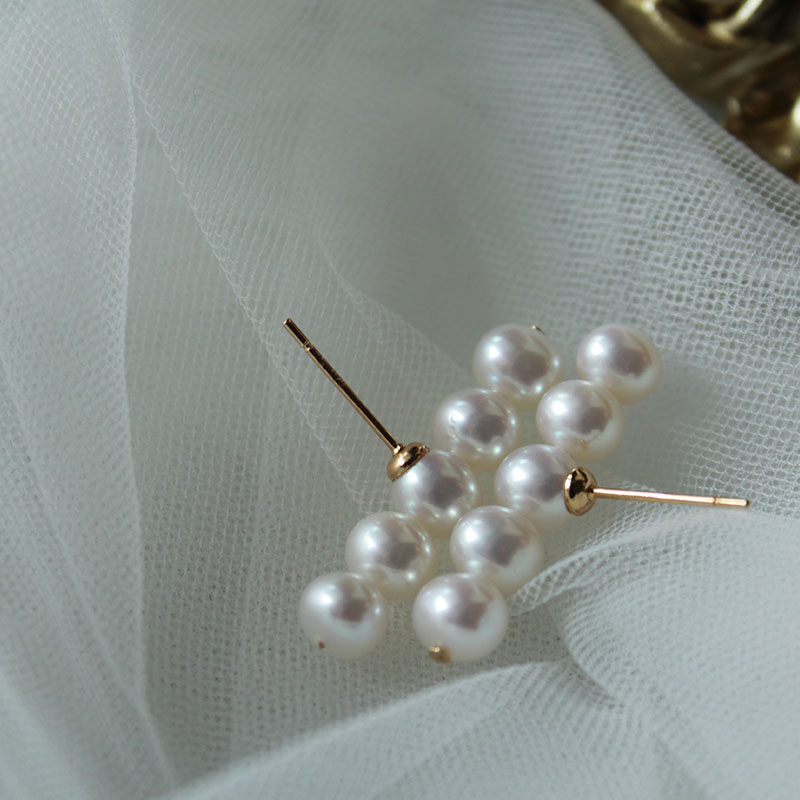 A row of balance wood pearl earrings natural freshwater Shaoxing Zhuji balance retro classic a string of large earrings
