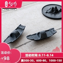 Zhixintang whole piece of natural black gold stone hand-carved smooth sailing Hand-held stone tea pet decoration Tea play
