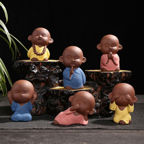 Zhixintang high-quality colored sand pottery Little Monk tea pet ornaments Tea set Tea ceremony accessories Handmade creative tea play crafts