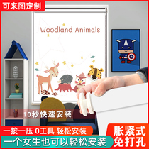 Punch-free installation simple cartoon short curtain bedroom kitchen bathroom bathroom heat insulation sunscreen full shading window