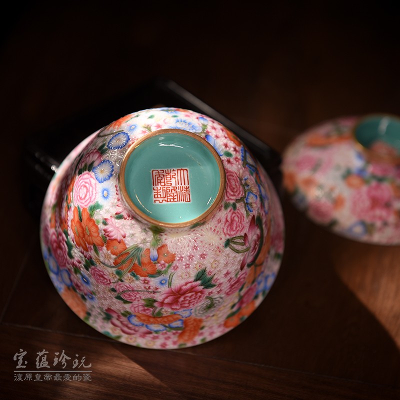 Submerged wood jingdezhen ceramic tea set kung fu tea powder enamel sample tea cup single CPU hand - made flowers colored enamel tureen