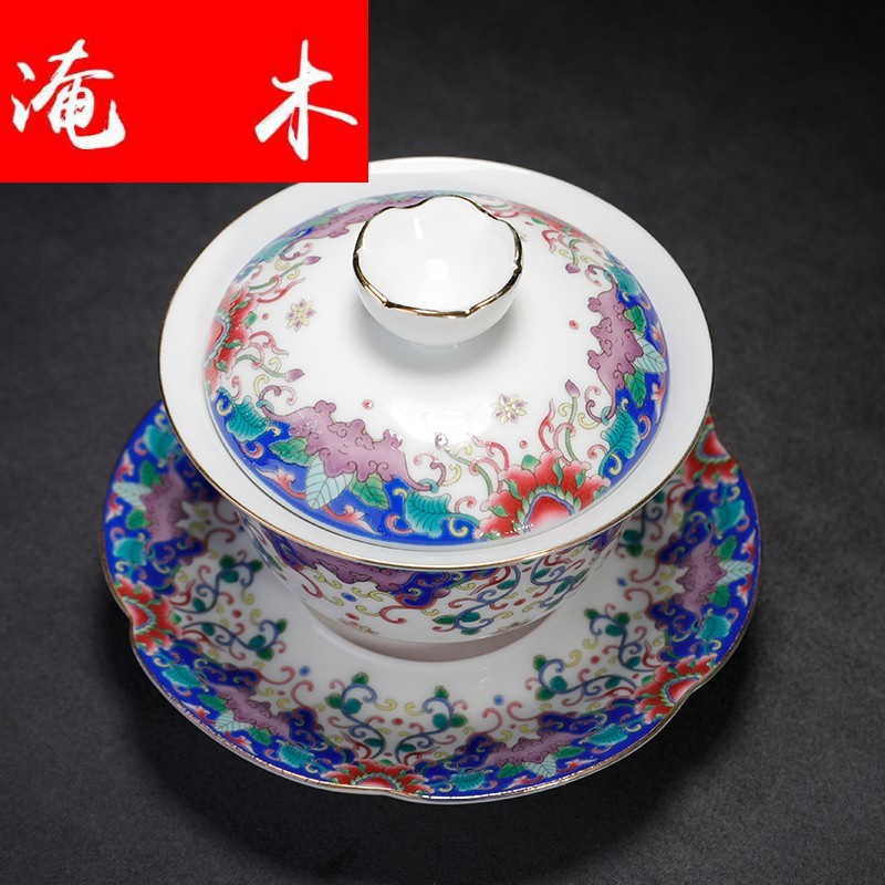 Submerged wood only three tureen ceramic cups jingdezhen blue and white five blessings flower tea bowl colored enamel kung fu