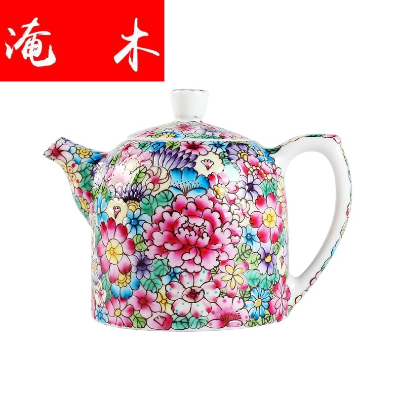 Flooded jingdezhen wood colored enamel hand - made flower is little teapot filtering household kung fu tea set ceramic tea