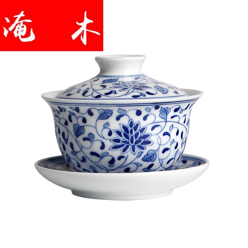 Submerged wood jingdezhen porcelain kung fu tea tureen of blue and white porcelain teacup thin foetus manual hand - made three bowl bound