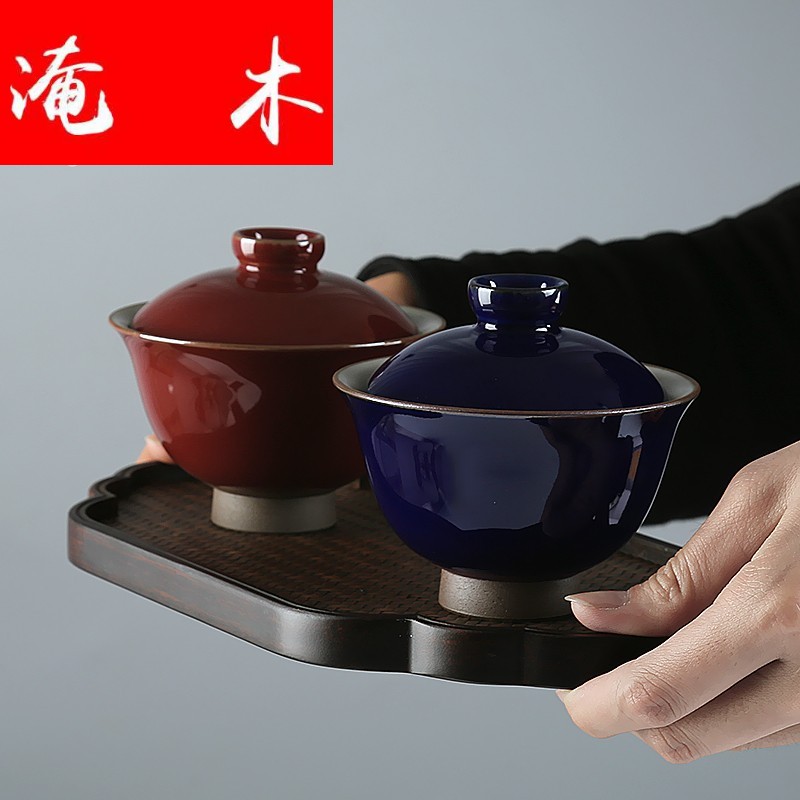 Submerged wood system of jingdezhen ceramic undressed ore offering red glaze tureen ji red glaze all hand three kung fu tea bowl to bowl