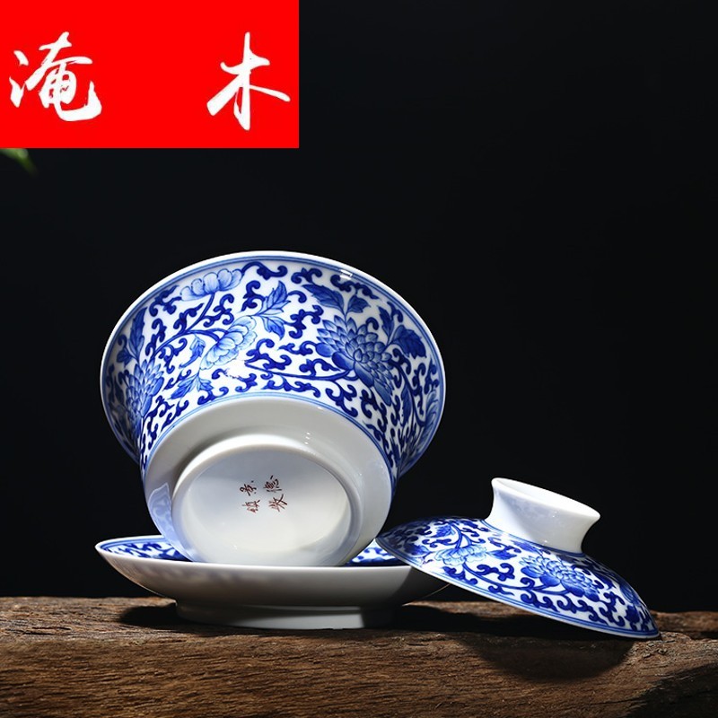 Submerged wood jingdezhen pure manual tureen ceramic cups three bowl large white porcelain porcelain hand - made kung fu thin body