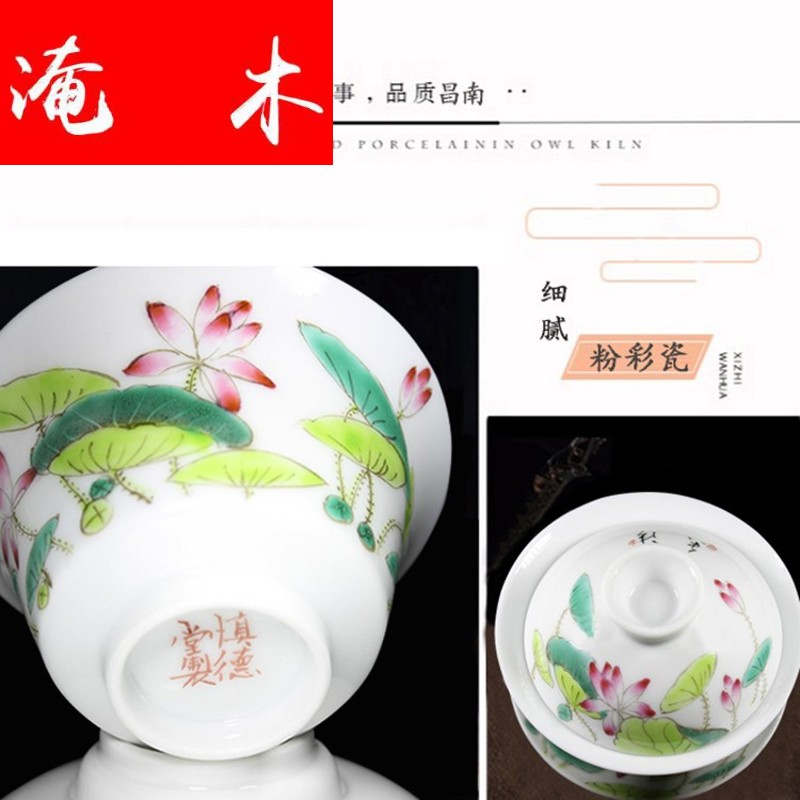 Flooded schima superba flower tureen tea cups three manual kung fu tea bowl to bowl jingdezhen ceramic large pure hand draw pastel
