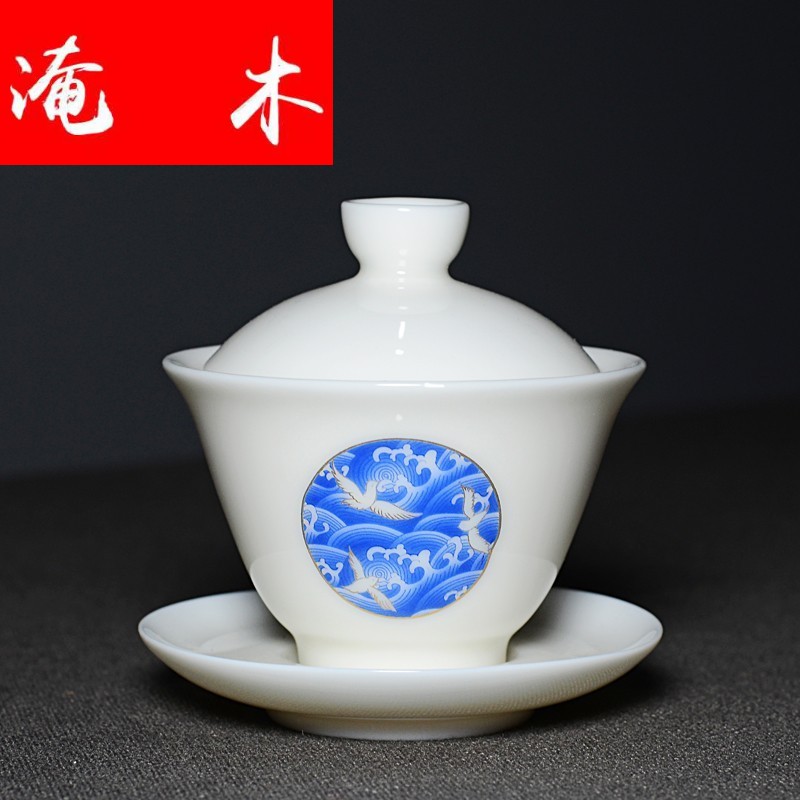 Submerged wood Chinese white suet jade porcelain tureen large jingdezhen ceramic white three tureen kung fu tea mercifully