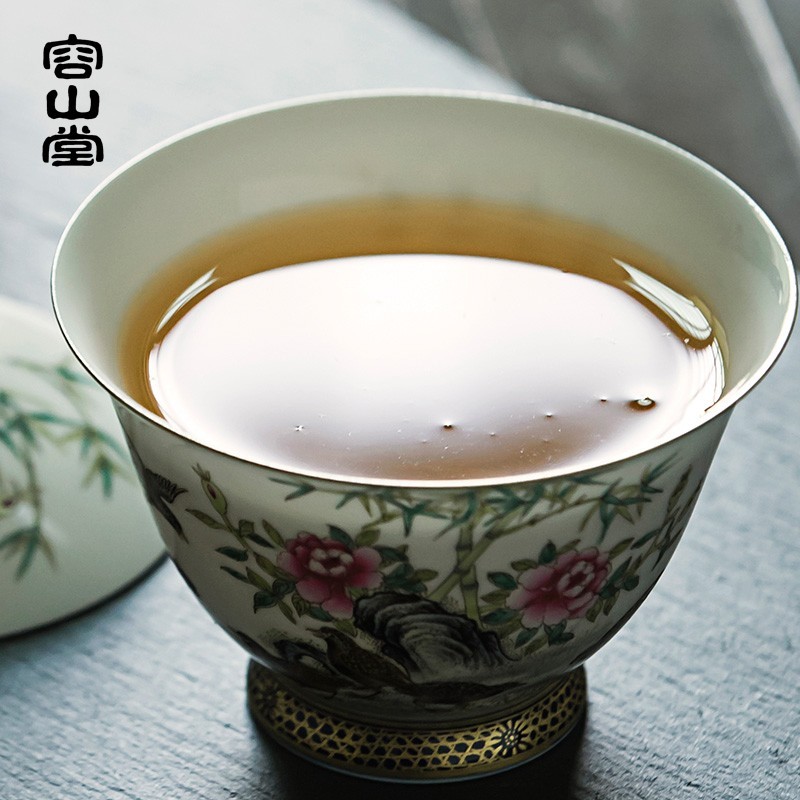 Submerged wood capacity up enamel tureen of jingdezhen ceramics manual colored enamel paint three bowl hand - made tea set