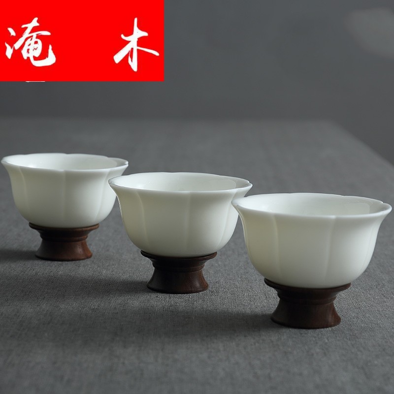 Submerged wood white porcelain porcelain jade porcelain cup release large up sample tea cup master cup single cup tea saucer, wooden bottom
