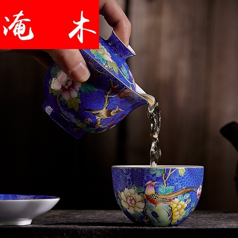 Submerged wood jingdezhen manual plunge into the steak spend three to tea tureen kung fu tea tea hand - made ceramic famille rose porcelain