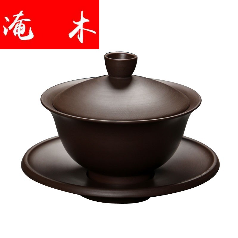 Submerged wood yixing purple sand only three tureen fine ore kung fu tea cups suit household teapot and cups