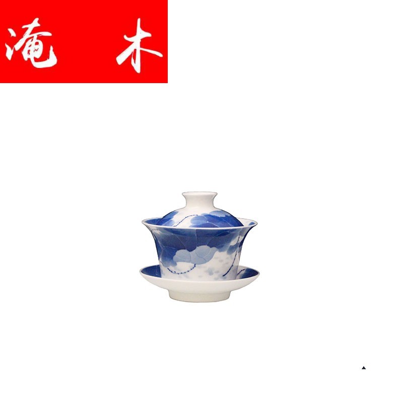 Submerged wood "little sister studio" jingdezhen blue and white FenShui high temperature ceramic tureen tea lotus three only