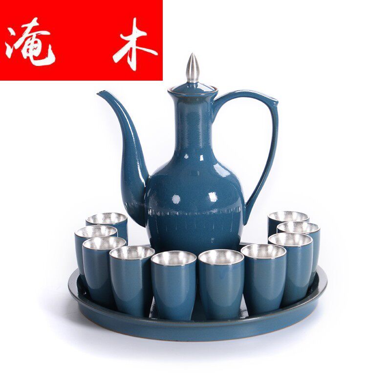 Flooded Wood 999 Pure Silver Mug Silver Wine Glass Suit Home Pure Handmade White Wine Glass Retro silver wine jug High foot small-Taobao