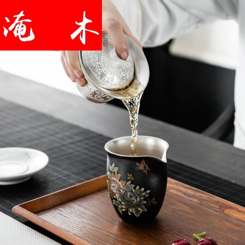 Submerged wood manual tureen tasted silver gilding ceramic cups kung fu tea tea set three to silver tureen large tea bowl of household