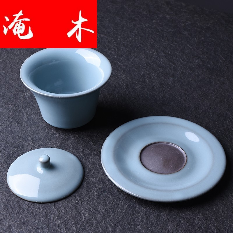 Flooded your up wood tea set large tureen open household ceramic tea cup ice crack glaze three bowl is only pure Chinese style restoring ancient ways