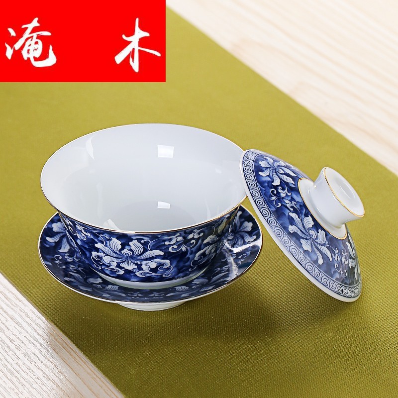 Submerged wood paint covered bowl of blue and white porcelain ceramic three only three of the bowl cups white porcelain to use home tea bowl of tea cups