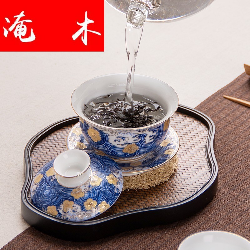 Submerged wood, ceramic tureen colored enamel kung fu tea set three suit to make tea bowl large jingdezhen blue and white porcelain bowl
