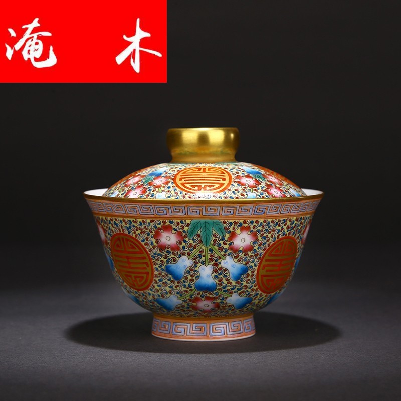 Flooded grain powder enamel club high - end of life of archaize of tureen jingdezhen ceramics full manual pull embryo tea set