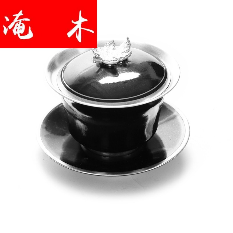 Flooded MuKang le silver clasp porcelain 999 sterling silver coppering. As silver kung fu tea set all cups temmoku glazed pottery tureen three bowl mercifully