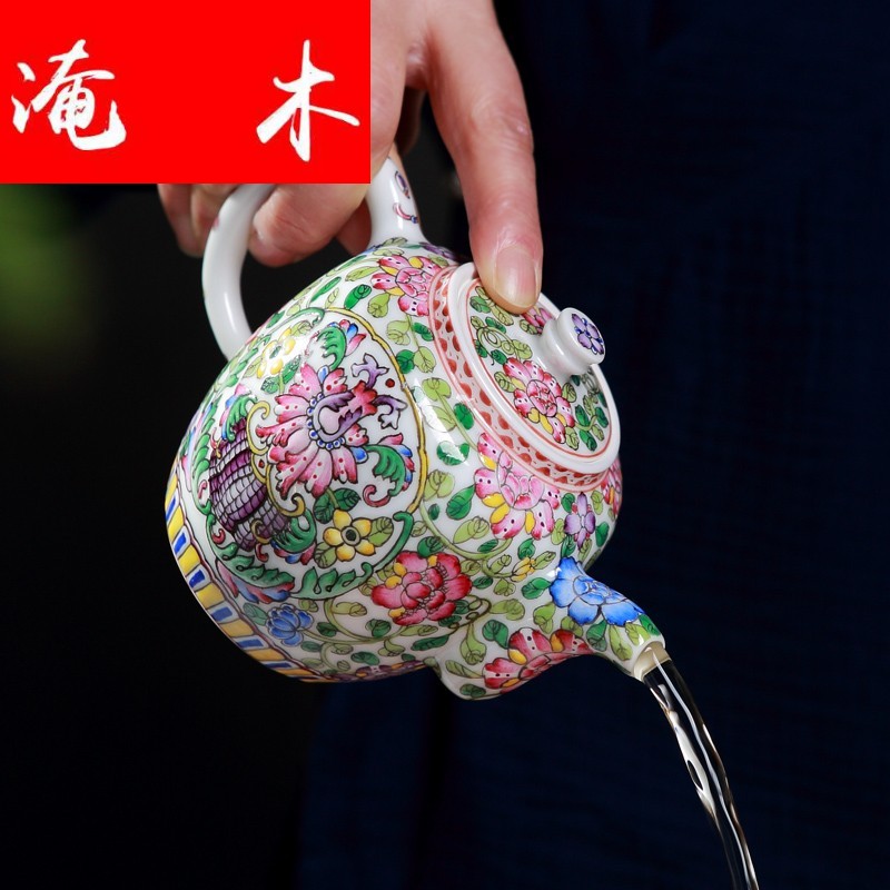 Flooded jingdezhen wood powder enamel hand - made m letters flowers filtering household kung fu tea colored enamel porcelain tea tea