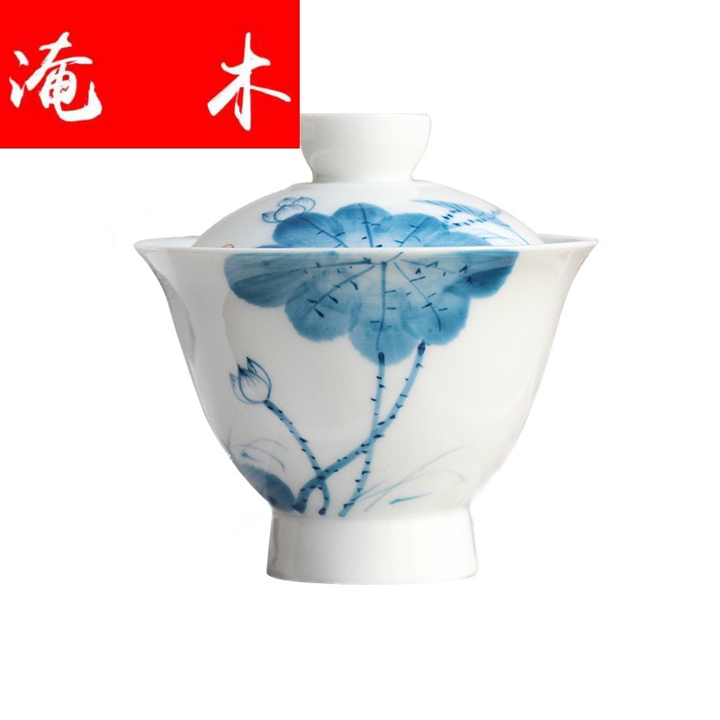 Submerged wood jingdezhen hand - made tureen large three cups to kung fu tea tea set blue and white porcelain cup bowl ceramics