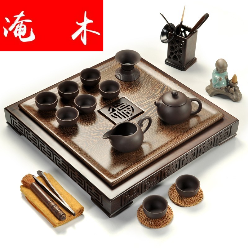 Flooded wenge wood tea tray was solid wood home large sets of purple sand tea set suit ebony tea sea drainage contracted