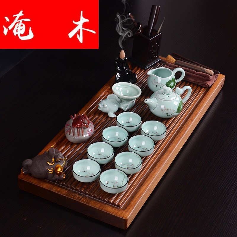 Submerged wood real wood chicken wings wood tea tray was flowing ceramic kung fu tea set four unity of electrical appliances