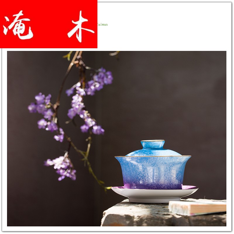 Submerged wood (jingdezhen) super tureen hand - made tea bowl grilled ceramic famille rose to plunge into the tea set