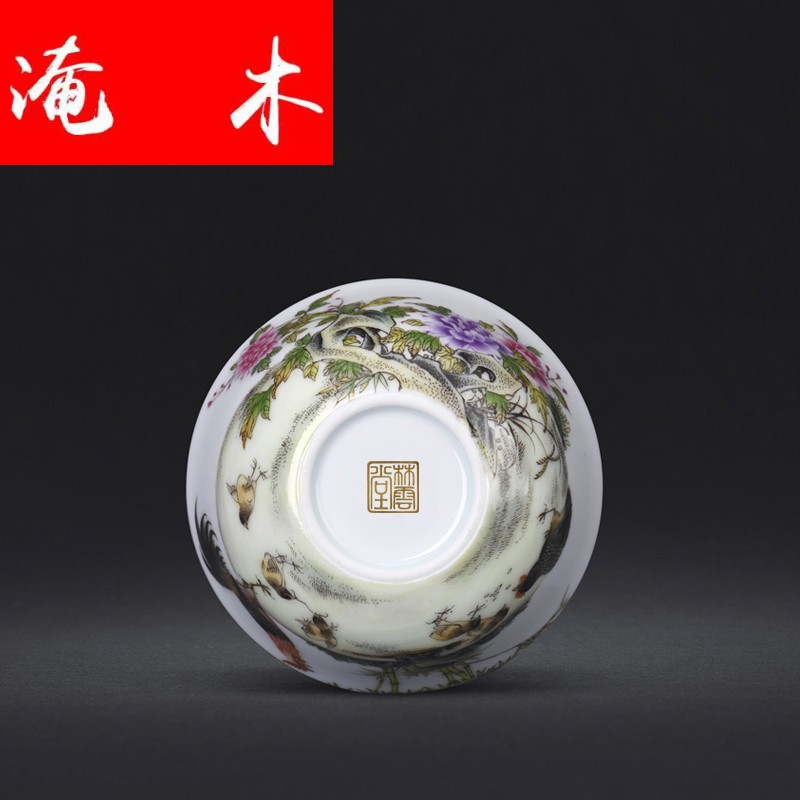 Flooded pure hand - made wooden jingdezhen ceramics powder enamel cup chicken cylinder sample tea cup kung fu tea tea masters cup