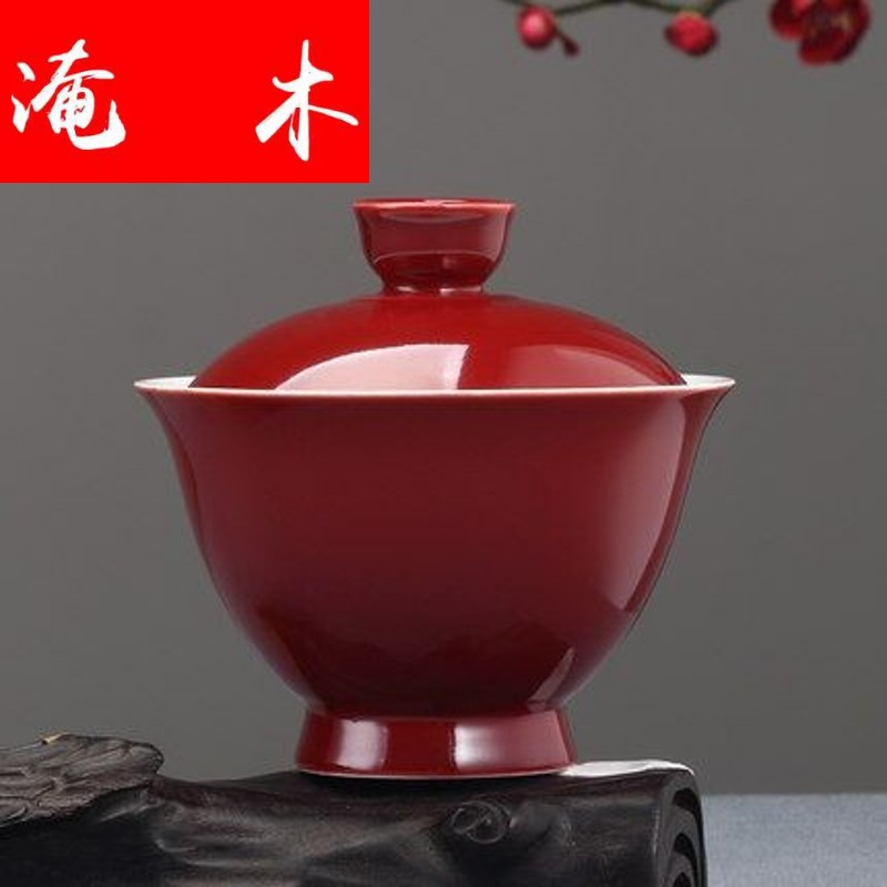 Submerged wood ji red ceramic tureen tea is tea cups three bowl bowl cover the home of kung fu