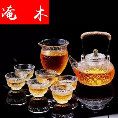 Flooded wood heat-resistant hammer glass kung fu tea set household flower tea lifting beam teapot tea cup black tea tea breinner