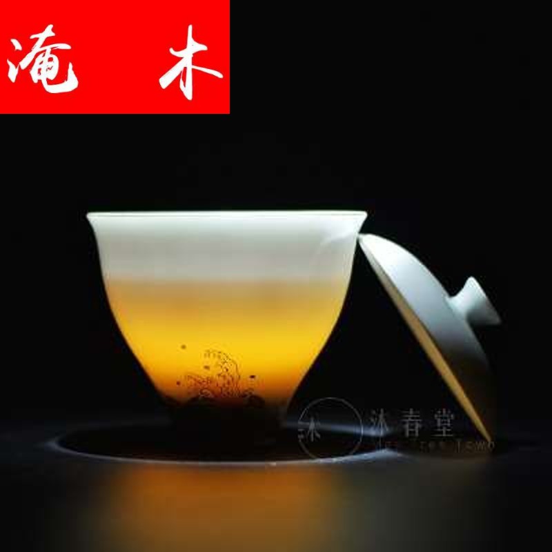 Flooded wooden checking enamel handpainted tureen paint edge tea bowl of jingdezhen ceramic cups kung fu tea set