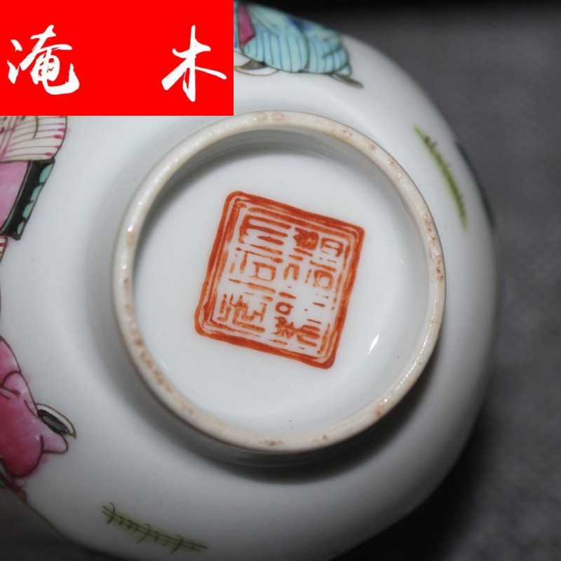 The Six square cup all hand - made wooden jingdezhen pastel characters design details of high - grade tea archaize porcelain tea set household