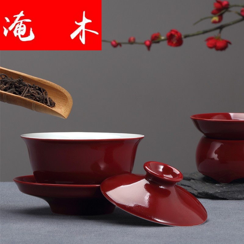 Submerged wood ji red terrible tureen tea is tea cups ceramic three bowl bowl household kung fu