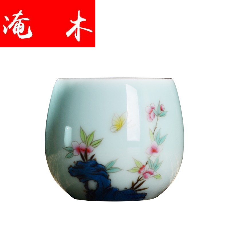 Submerged wood jingdezhen shadow green hand draw pastel single CPU personal cup master cup kung fu tea cups checking products