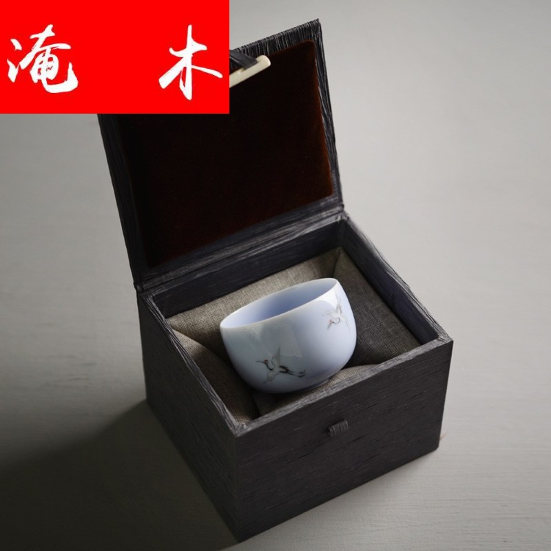 Submerged wood jingdezhen pure manual glaze on hand - made pastel cranes cup boutique owner cup thin foetus sample tea cup tea tea