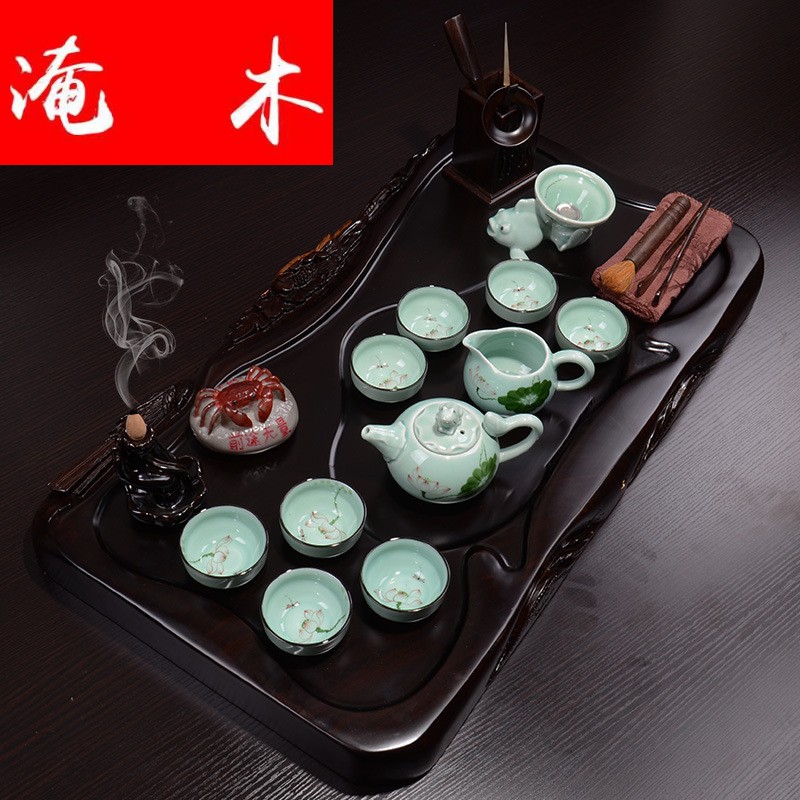 Submerged wood ebony black purple sand ground, black, black dragon tang poetry kung fu tea set
