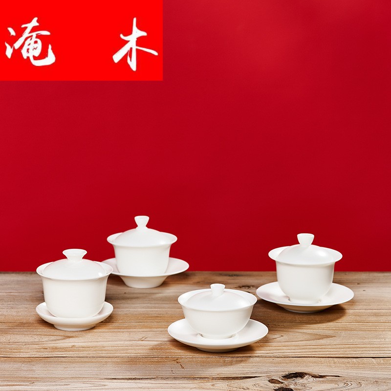 Submerged wood dehua suet jade white porcelain only three tureen matte enrolled biscuit firing kung fu tea tea light cup ceramic tea by hand