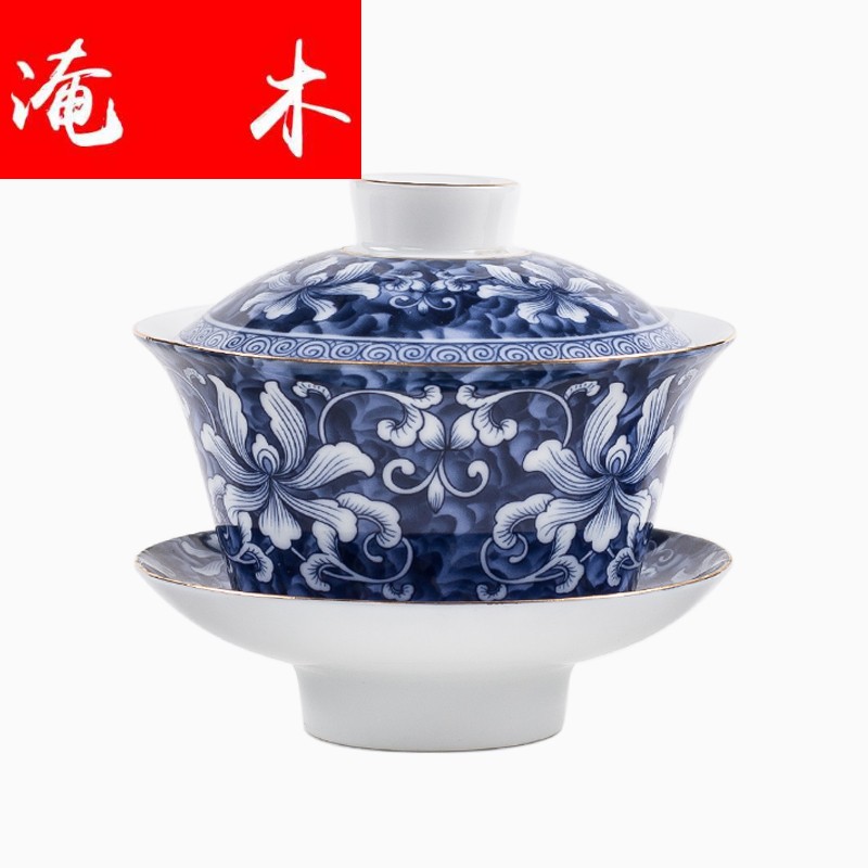 Submerged wood three just tureen large blue and white porcelain ceramic cups great kung fu tea set against the very hot tea to the bowl