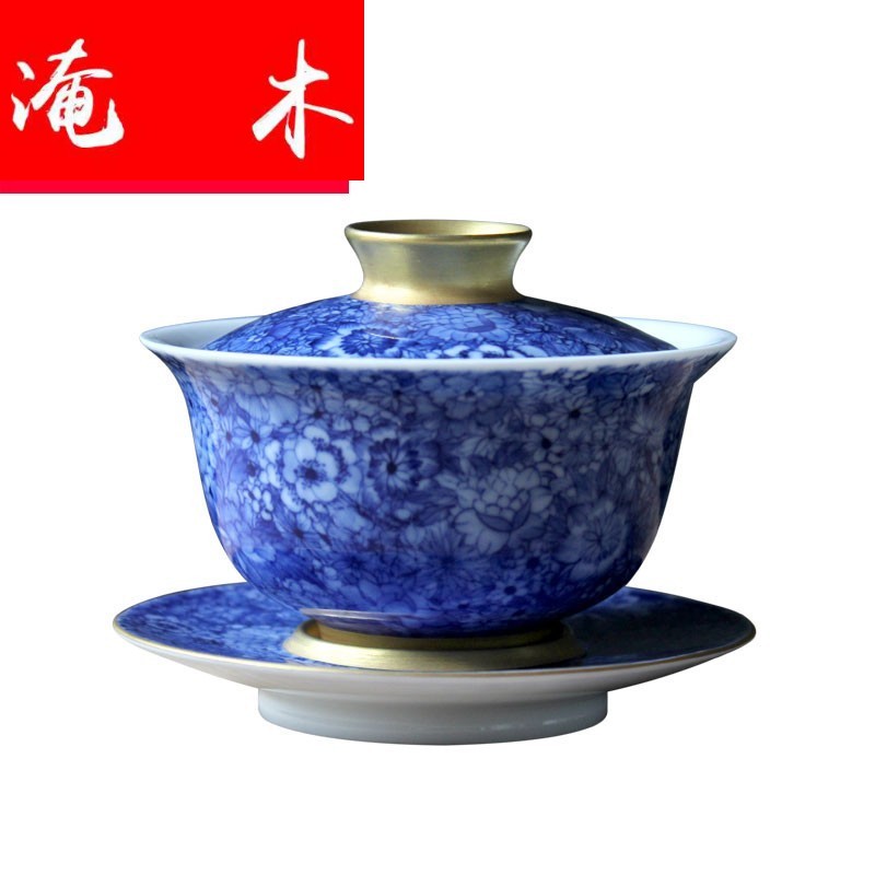 Submerged wood craft gold white porcelain tureen an inset jades hand - made porcelain of jingdezhen tea cups tureen cups and saucers