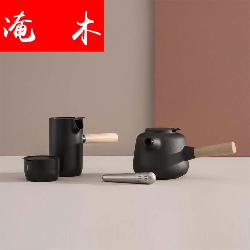 Submerged wood Denmark contracted grind arenaceous cooking pot ceramic side boil pot of 750 ml Nordic home little teapot tea