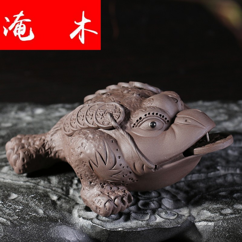 Flooded mu yi xin violet arenaceous three - legged lucky can raise spittor tea pets play kung fu tea set and accessories checking quality