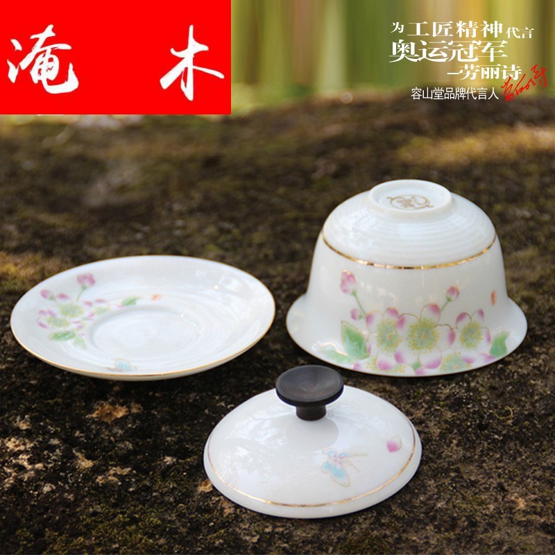 Flooded wooden tea friends white porcelain tureen ceramic see colour manually draw three large bowl with the wooden cover kung fu tea set