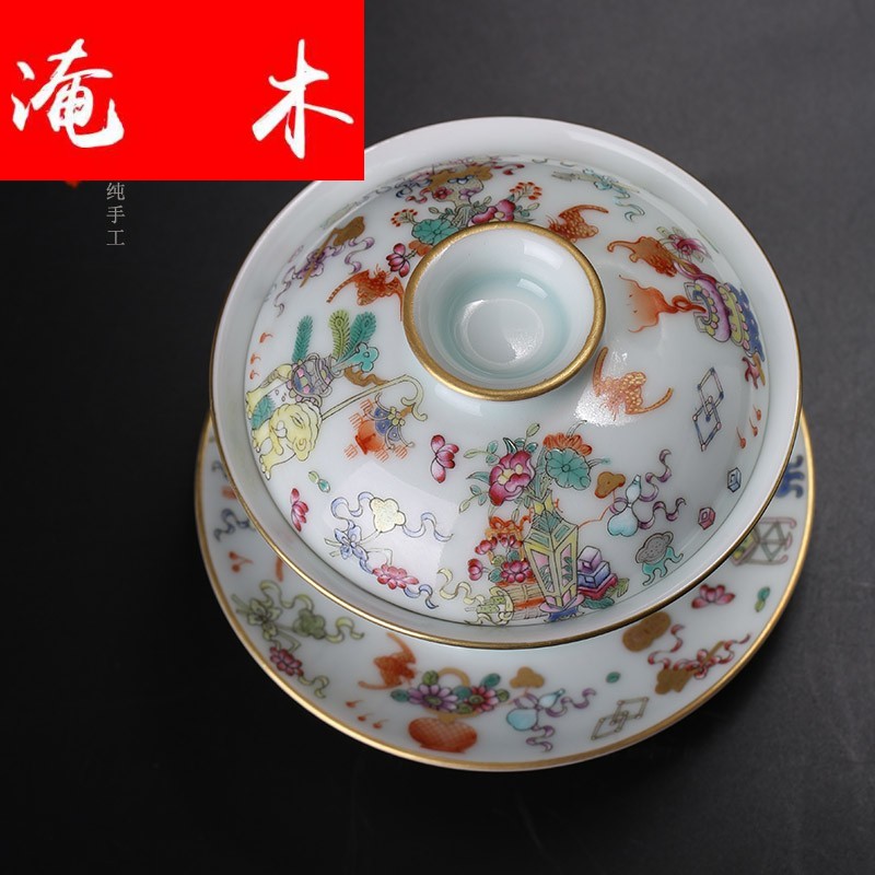 Submerged wood level pastel paint antique grain tureen jingdezhen manual all three bowl tea hand - made