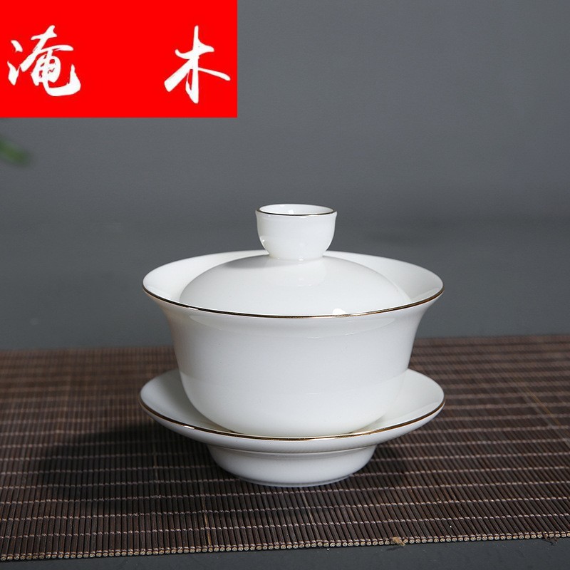 Submerged wood pure white ceramic only three tureen supersize dehua white porcelain paint kung fu tea bowl