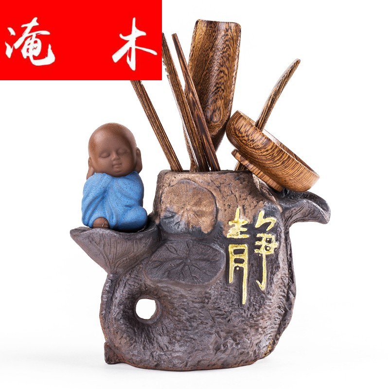 The Six gentleman ebony wenge wood, ceramic tea kungfu tea accessories home furnishing articles suit the whole ground